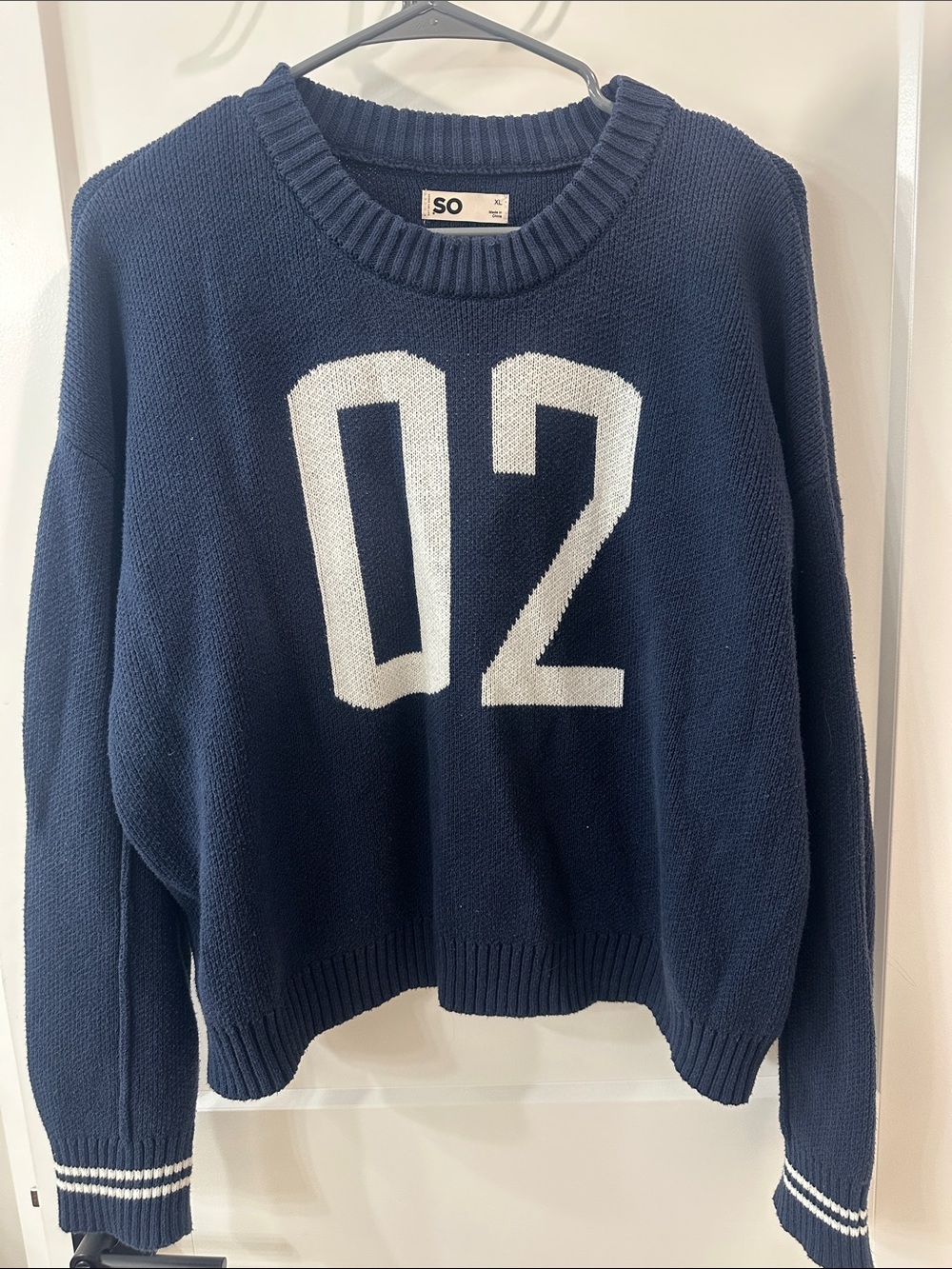 SO Navy Sweater with White '02' Chest Graphic